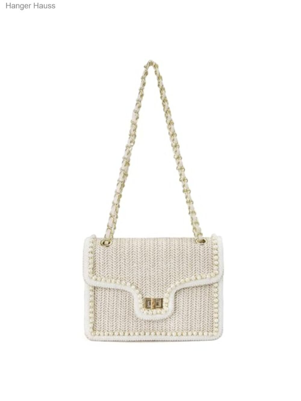 Straw Crossbody Bag Women Summer Shoulder Satchel Beach Clutch Pearl Chain